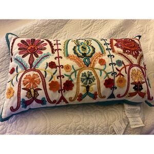 NWT Pier One Pillow Embroidered Rectangle